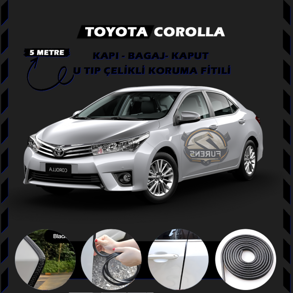 Toyota Corolla Oto Araç Kapı Koruma Fitili 5metre Parlak Siyah Renk ürün görseli 1