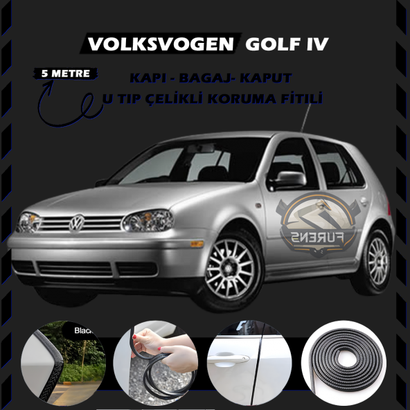 Volksvogen Golf 4 Oto Araç Kapı Koruma Fitili 5metre Parlak Siyah Renk ürün görseli 1