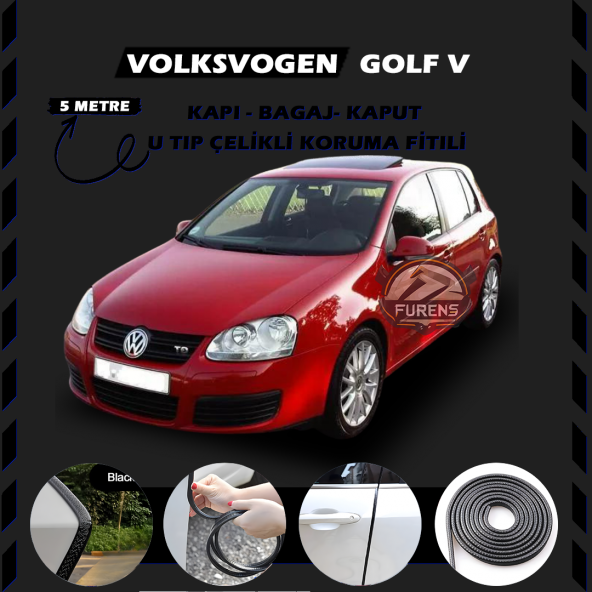 Volksvogen Golf 5 Oto Araç Kapı Koruma Fitili 5metre Parlak Siyah Renk ürün görseli 1