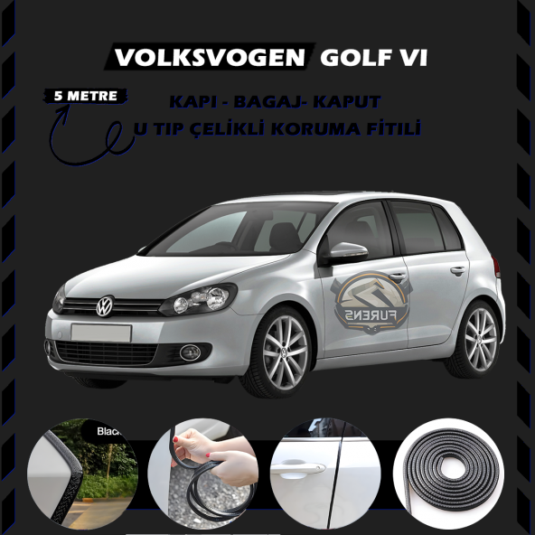 Volksvogen Golf 6 Oto Araç Kapı Koruma Fitili 5metre Parlak Siyah Renk ürün görseli 1