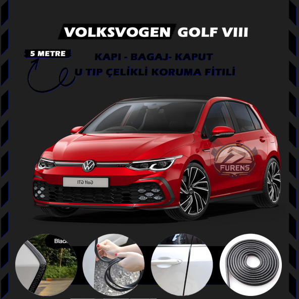 Volksvogen Golf 8 Oto Araç Kapı Koruma Fitili 5metre Parlak Siyah Renk ürün görseli 1