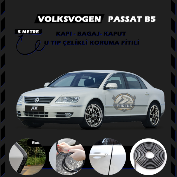 Volksvogen Passat B5 Oto Araç Kapı Koruma Fitili 5metre Parlak Siyah Renk ürün görseli 1