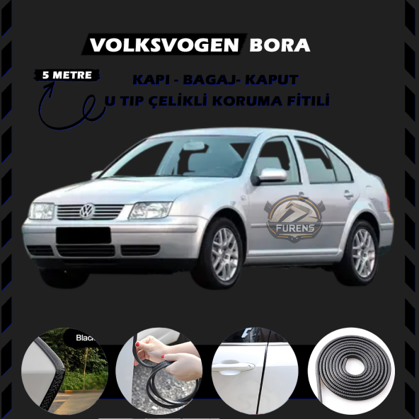 Volksvogen Bora Oto Araç Kapı Koruma Fitili 5metre Parlak Siyah Renk ürün görseli 1