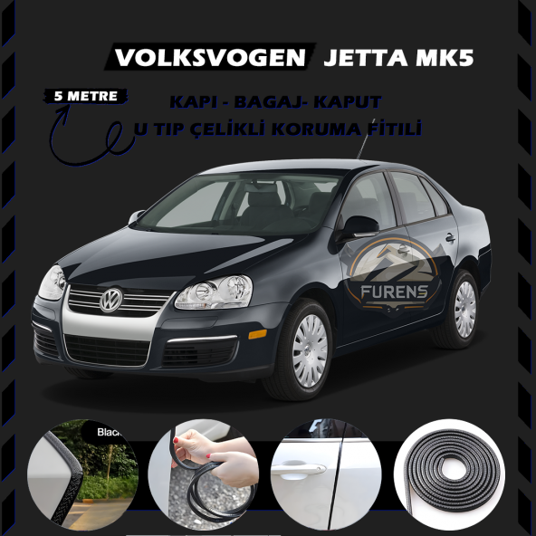 Volksvogen Jetta Mk5 Oto Araç Kapı Koruma Fitili 5metre Parlak Siyah Renk ürün görseli 1