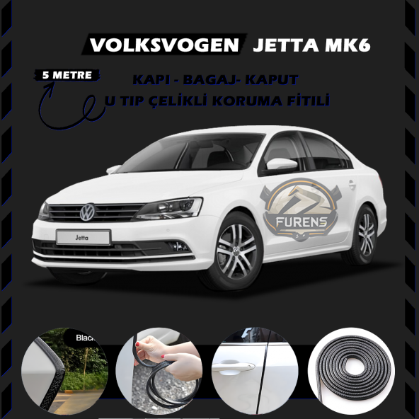 Volksvogen Jetta mk6 Oto Araç Kapı Koruma Fitili 5metre Parlak Siyah Renk ürün görseli 1