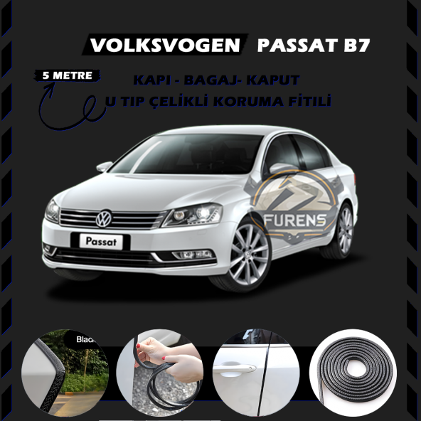Volksvogen Passat B7 Oto Araç Kapı Koruma Fitili 5metre Parlak Siyah Renk ürün görseli 1