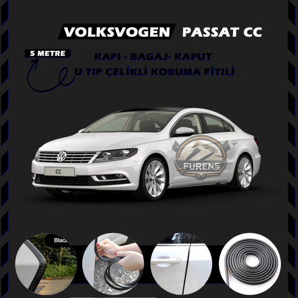 Volksvogen Passat cc Oto Araç Kapı Koruma Fitili 5metre Parlak Siyah Renk ürün görseli 1