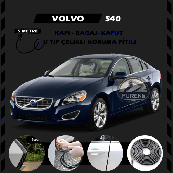 Volvo S40 Oto Araç Kapı Koruma Fitili 5metre Parlak Siyah Renk ürün görseli 1