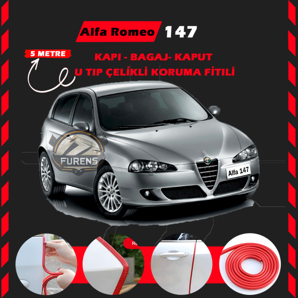 Alfa Romeo 147 Oto Araç Kapı Koruma Fitili 5metre Parlak Kırmızı Renk ürün görseli 1