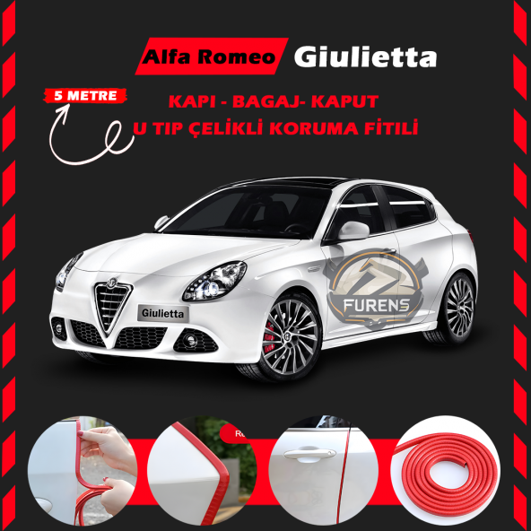 Alfa Romeo Giulietta Oto Araç Kapı Koruma Fitili 5metre Parlak Kırmızı Renk ürün görseli 1