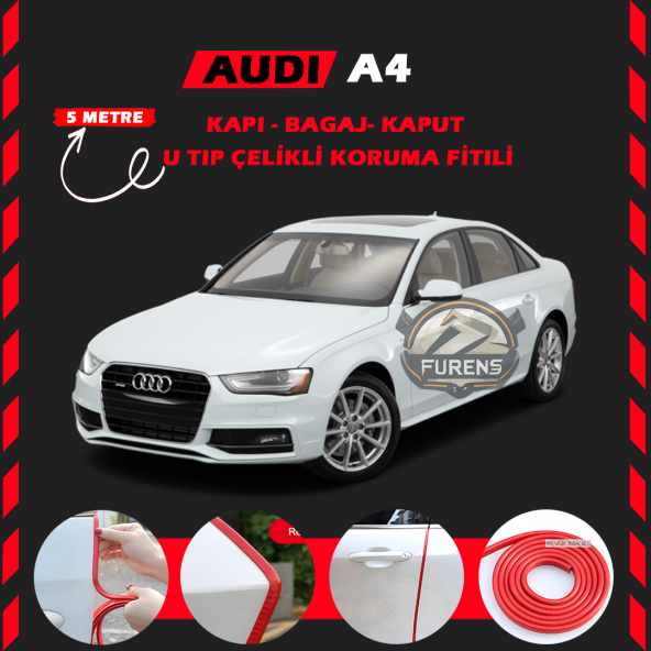 Audi A4 Oto Araç Kapı Koruma Fitili 5metre Parlak Kırmızı Renk ürün görseli 1