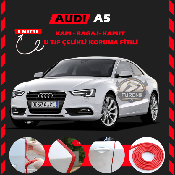 Audi A5 Oto Araç Kapı Koruma Fitili 5metre Parlak Kırmızı Renk ürün görseli 1