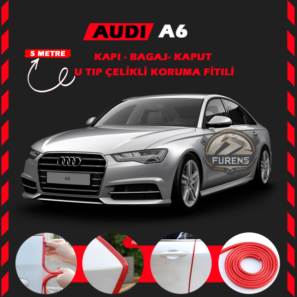 Audi A6  Oto Araç Kapı Koruma Fitili 5metre Parlak Kırmızı Renk ürün görseli 1