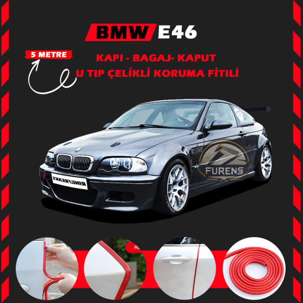 Bmw E46 Oto Araç Kapı Koruma Fitili 5metre Parlak Kırmızı Renk ürün görseli 1