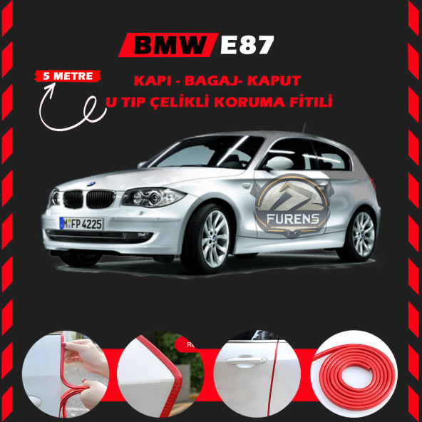 Bmw E87 Oto Araç Kapı Koruma Fitili 5metre Parlak Kırmızı Renk ürün görseli 1