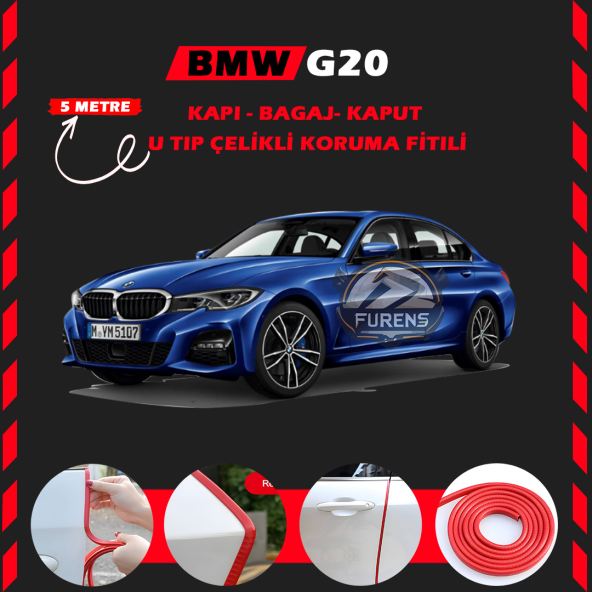 Bmw G20 Oto Araç Kapı Koruma Fitili 5metre Parlak Kırmızı Renk ürün görseli 1