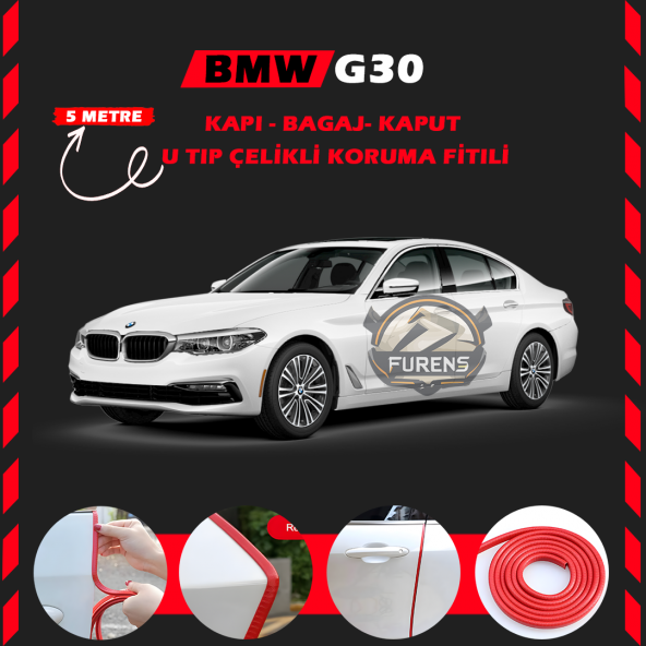 Bmw G30 Oto Araç Kapı Koruma Fitili 5metre Parlak Kırmızı Renk ürün görseli 1