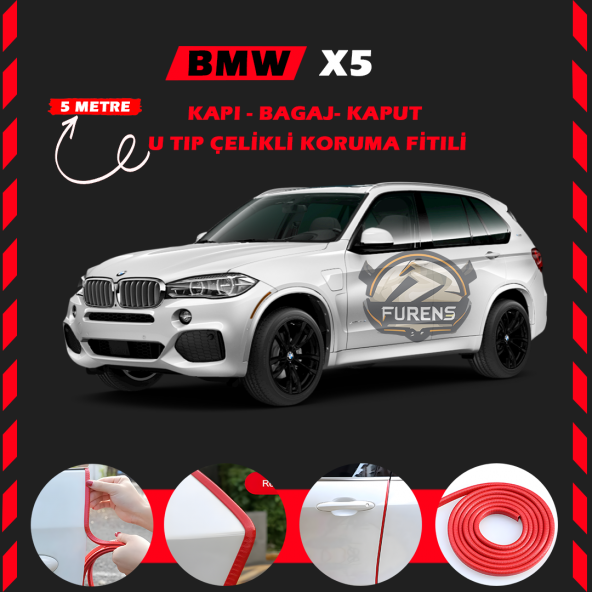 Bmw X5 Oto Araç Kapı Koruma Fitili 5metre Parlak Kırmızı Renk ürün görseli 1