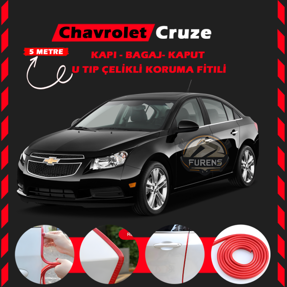 Chevrolet Oto Araç Kapı Koruma Fitili 5metre Parlak Kırmızı Renk ürün görseli 1