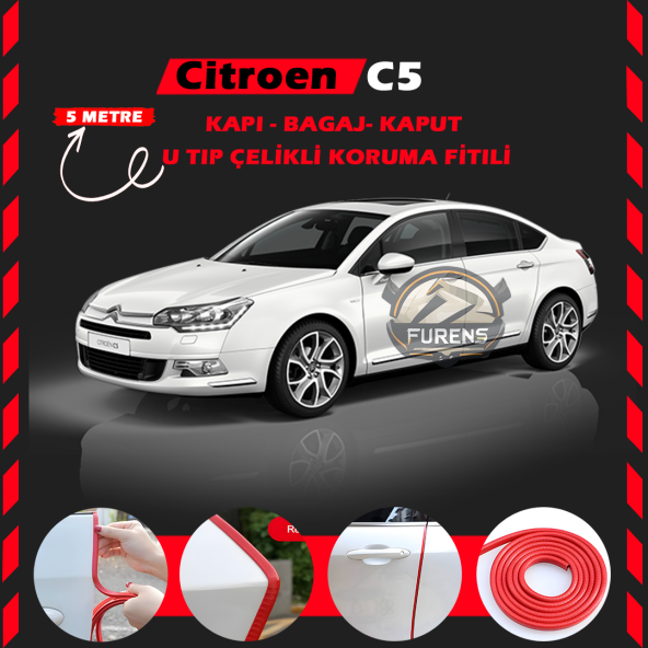 Citroen C5 Oto Araç Kapı Koruma Fitili 5metre Parlak Kırmızı Renk ürün görseli 1