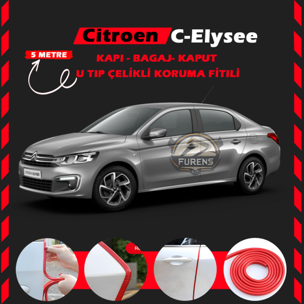 Citroen C-Elysee Oto Araç Kapı Koruma Fitili 5metre Parlak Kırmızı Renk ürün görseli 1