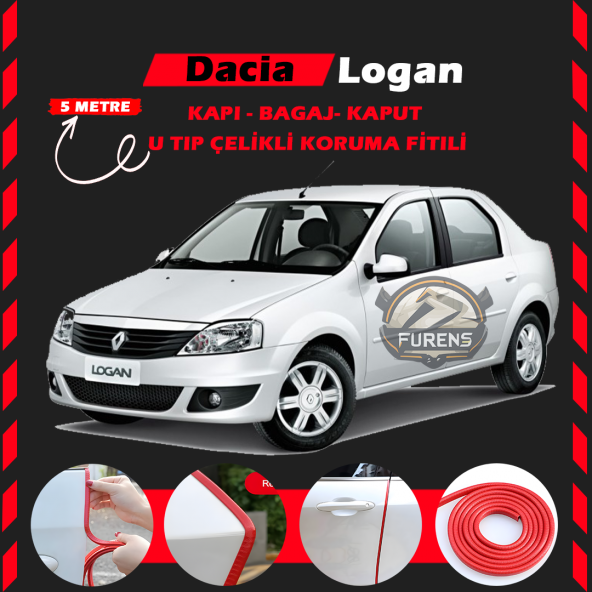 Dacia Logan Oto Araç Kapı Koruma Fitili 5metre Parlak Kırmızı Renk ürün görseli 1