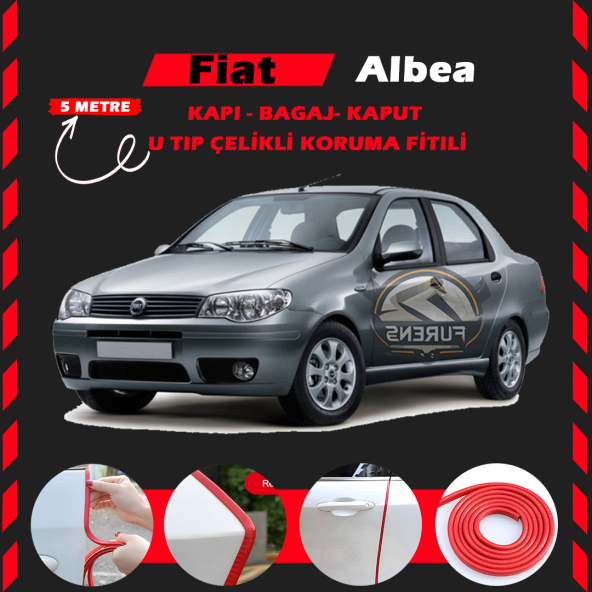 Fiat Albea Oto Araç Kapı Koruma Fitili 5metre Parlak Kırmızı Renk ürün görseli 1