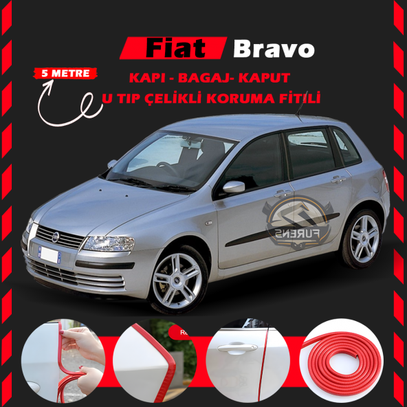Fiat Bravo Oto Araç Kapı Koruma Fitili 5metre Parlak Kırmızı Renk ürün görseli 1