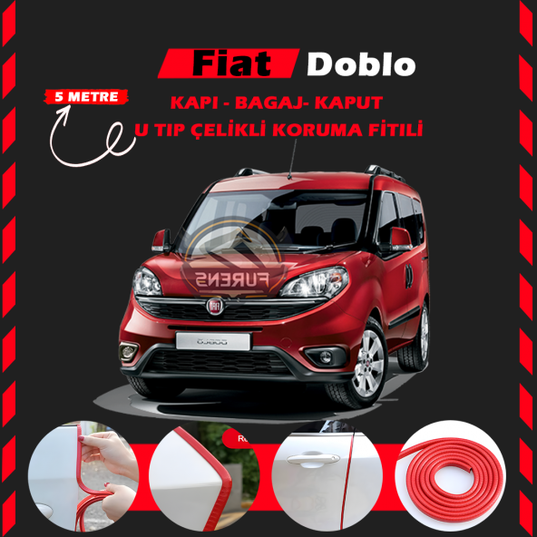 Fiat Doblo Oto Araç Kapı Koruma Fitili 5metre Parlak Kırmızı Renk ürün görseli 1