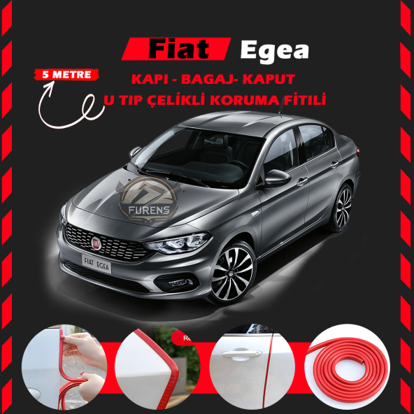 Fiat Egea Oto Araç Kapı Koruma Fitili 5metre Parlak Kırmızı Renk ürün görseli 1