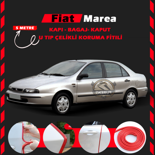 Fiat Marea Oto Araç Kapı Koruma Fitili 5metre Parlak Kırmızı Renk ürün görseli 1
