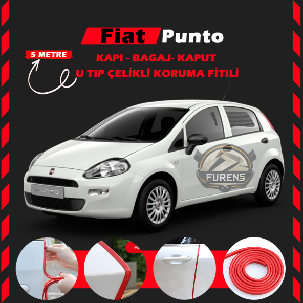 Fiat Punto Oto Araç Kapı Koruma Fitili 5metre Parlak Kırmızı Renk ürün görseli 1
