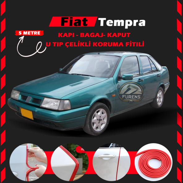 Fiat Tempra Oto Araç Kapı Koruma Fitili 5metre Parlak Kırmızı Renk ürün görseli 1