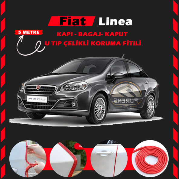 Fiat Linea Oto Araç Kapı Koruma Fitili 5metre Parlak Kırmızı Renk ürün görseli 1