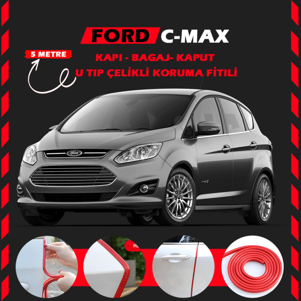 Ford C-MAX Oto Araç Kapı Koruma Fitili 5metre Parlak Kırmızı Renk ürün görseli 1