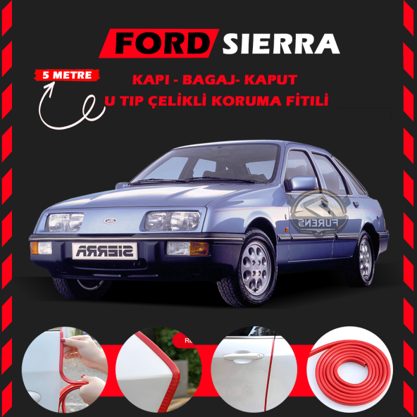 Ford Sierra Oto Araç Kapı Koruma Fitili 5metre Parlak Kırmızı Renk ürün görseli 1