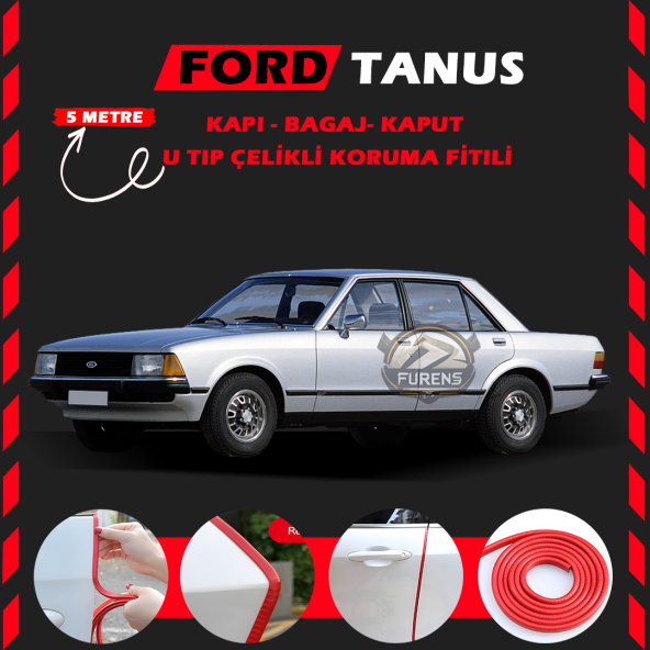 Ford Tanus Oto Araç Kapı Koruma Fitili 5metre Parlak Kırmızı Renk ürün görseli 1