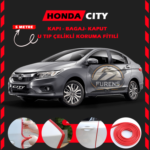 Honda City Oto Araç Kapı Koruma Fitili 5metre Parlak Kırmızı Renk ürün görseli 1