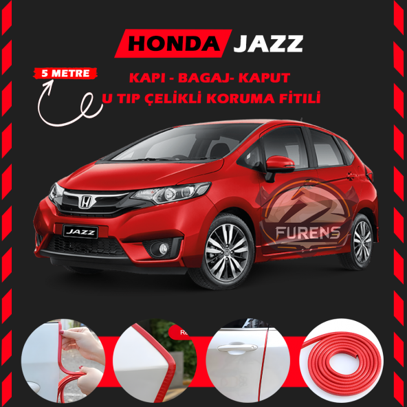 Honda Jazz Oto Araç Kapı Koruma Fitili 5metre Parlak Kırmızı Renk ürün görseli 1