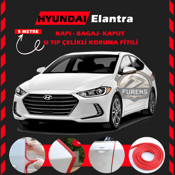 Hyundai Elantra Oto Araç Kapı Koruma Fitili 5metre Parlak Kırmızı Renk ürün görseli 1