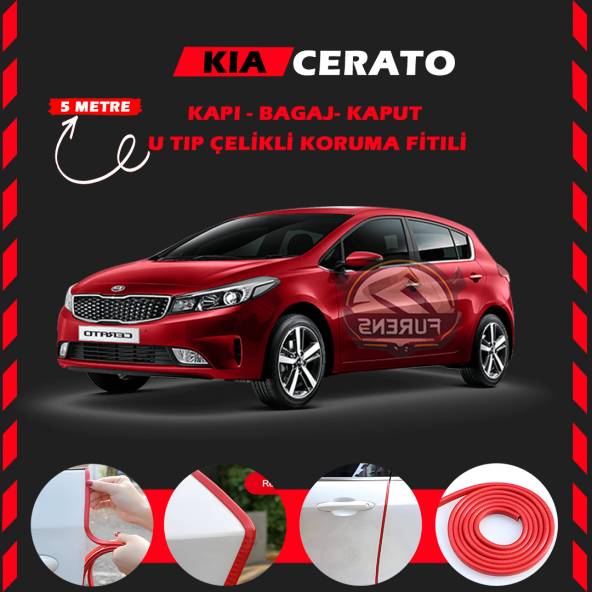 Kia Cerato Oto Araç Kapı Koruma Fitili 5metre Parlak Kırmızı Renk ürün görseli 1
