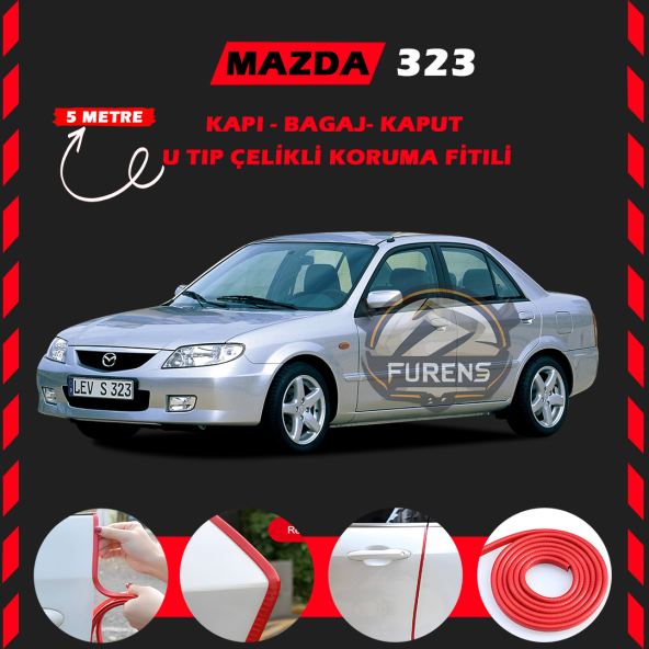 Mazda 323 Oto Araç Kapı Koruma Fitili 5metre Parlak Kırmızı Renk ürün görseli 1