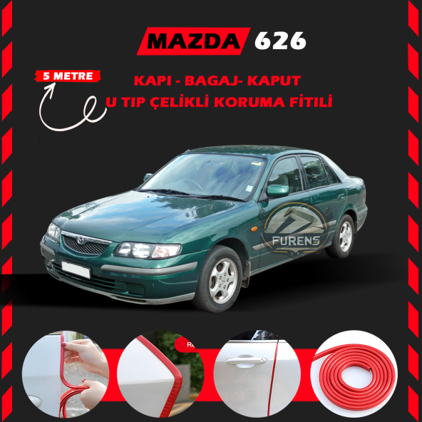 Mazda 626 Oto Araç Kapı Koruma Fitili 5metre Parlak Kırmızı Renk ürün görseli 1