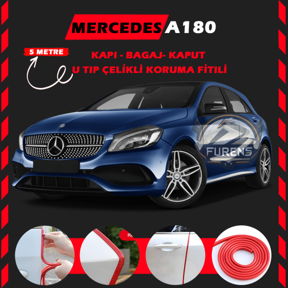 Mercedes A180 Oto Araç Kapı Koruma Fitili 5metre Parlak Kırmızı Renk ürün görseli 1