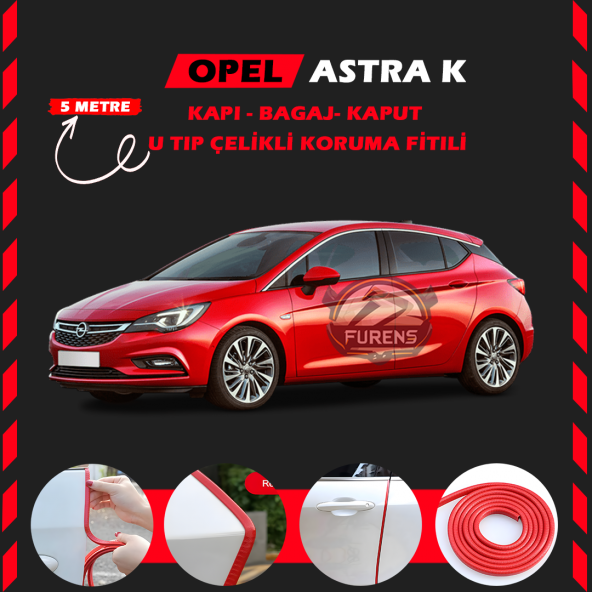 Opel Astra K Oto Araç Kapı Koruma Fitili 5metre Parlak Kırmızı Renk ürün görseli 1