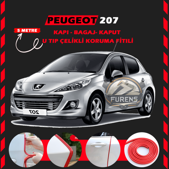 Peugeot 207 Oto Araç Kapı Koruma Fitili 5metre Parlak Kırmızı Renk ürün görseli 1