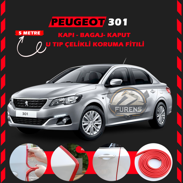 Peugeot 301 Oto Araç Kapı Koruma Fitili 5metre Parlak Kırmızı Renk ürün görseli 1