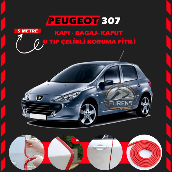 Peugeot 307 Oto Araç Kapı Koruma Fitili 5metre Parlak Kırmızı Renk ürün görseli 1
