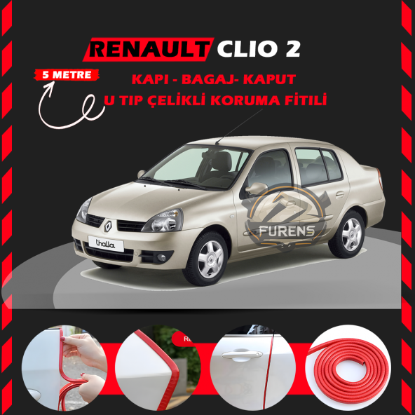 Renault Clio 2 Oto Araç Kapı Koruma Fitili 5metre Parlak Kırmızı Renk ürün görseli 1