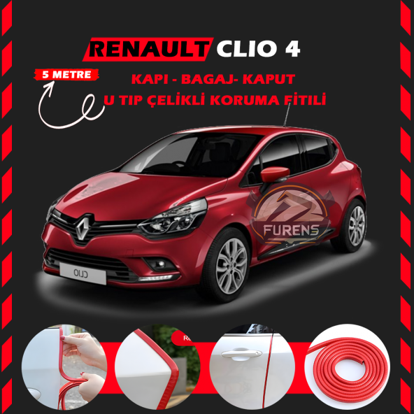 Renault Clio 4 Oto Araç Kapı Koruma Fitili 5metre Parlak Kırmızı Renk ürün görseli 1